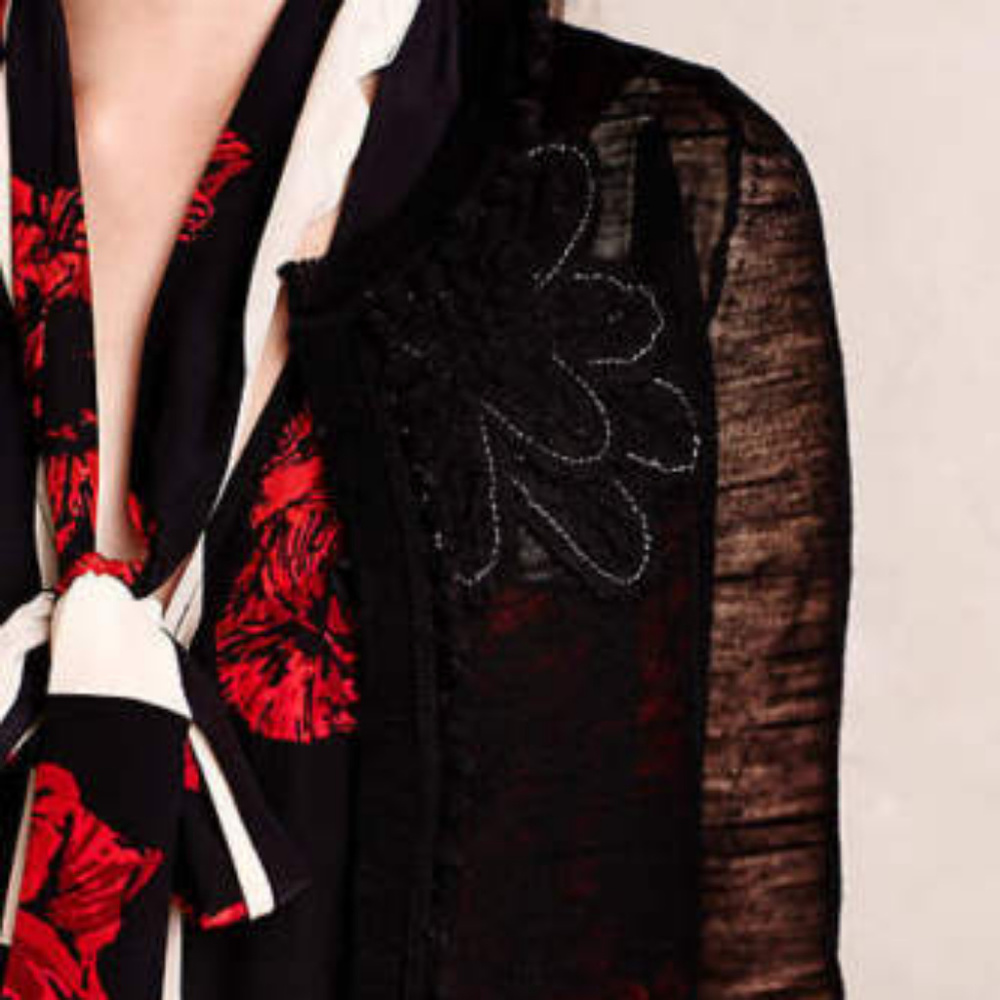 ANTHROPOLOGIE Knitted & Knotted BLACK Pom-Pom Lace Cardigan - Picture 2 of 8